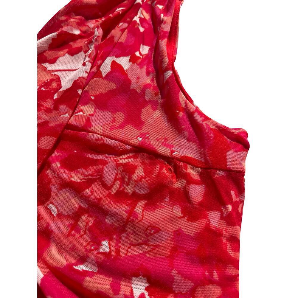 Tahari Red Floral Abstract Print Twist Front Sleeveless Top - Size XS - Picture 5 of 9